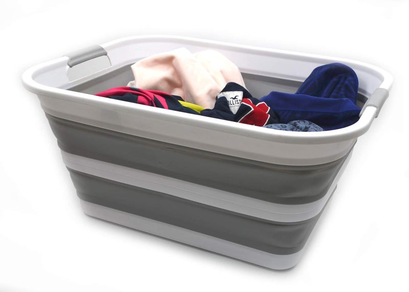 SAMMART 42L Collapsible Plastic Laundry Basket - Foldable Pop Up Storage Container/Organizer - Portable Washing Tub - Space Saving Hamper/Basket (Grey, 1) - Image 4